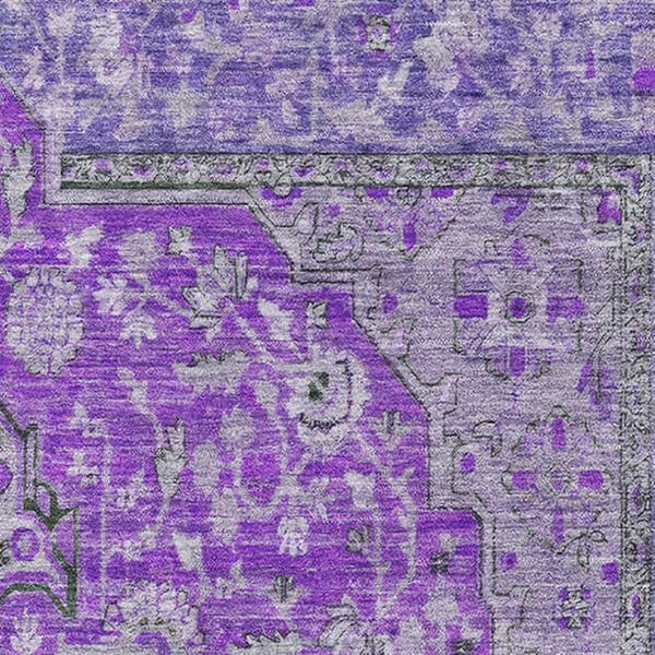 HomeRoots 10' X 14' Elegant Purple and Gray Floral Medallion Area Rug – Washable, Stain-Resistant, Non-Slip! 696134