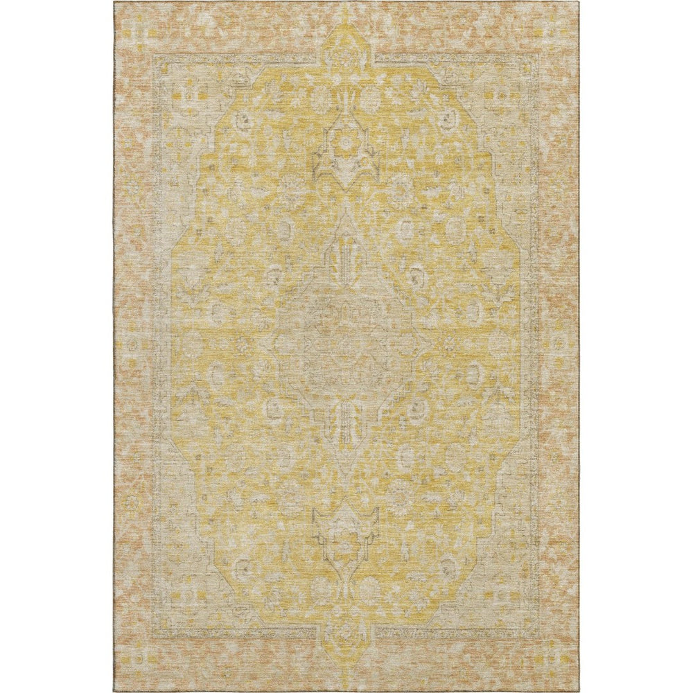 HomeRoots 5' X 8' Wheat Gold & Gray Floral Medallion Area Rug - Durable, Washable, UV Resistant & Pet Friendly! 696136