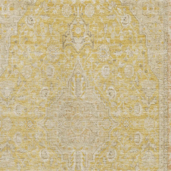 HomeRoots 5' X 8' Wheat Gold & Gray Floral Medallion Area Rug - Durable, Washable, UV Resistant & Pet Friendly! 696136