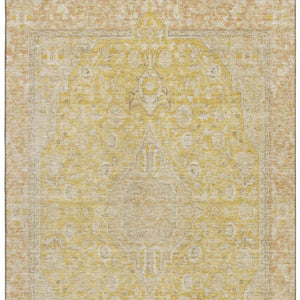 HomeRoots 5' X 8' Wheat Gold & Gray Floral Medallion Area Rug - Durable, Washable, UV Resistant & Pet Friendly! 696136