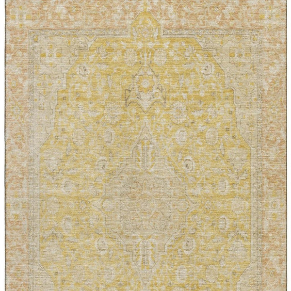 HomeRoots 5' X 8' Wheat Gold & Gray Floral Medallion Area Rug - Durable, Washable, UV Resistant & Pet Friendly! 696136