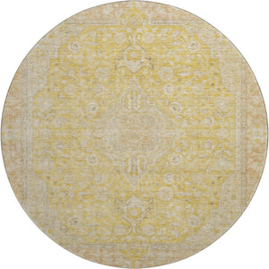 HomeRoots 8' Elegant Wheat Gold and Gray Floral Medallion Round Rug - Washable, UV Protected, Non-Slip Design 696137