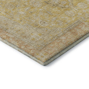 HomeRoots 8' Elegant Wheat Gold and Gray Floral Medallion Round Rug - Washable, UV Protected, Non-Slip Design 696137