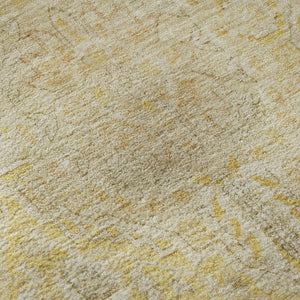 HomeRoots 8' Elegant Wheat Gold and Gray Floral Medallion Round Rug - Washable, UV Protected, Non-Slip Design 696137