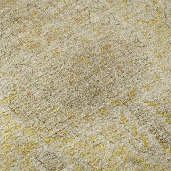 HomeRoots 8' Elegant Wheat Gold and Gray Floral Medallion Round Rug - Washable, UV Protected, Non-Slip Design 696137
