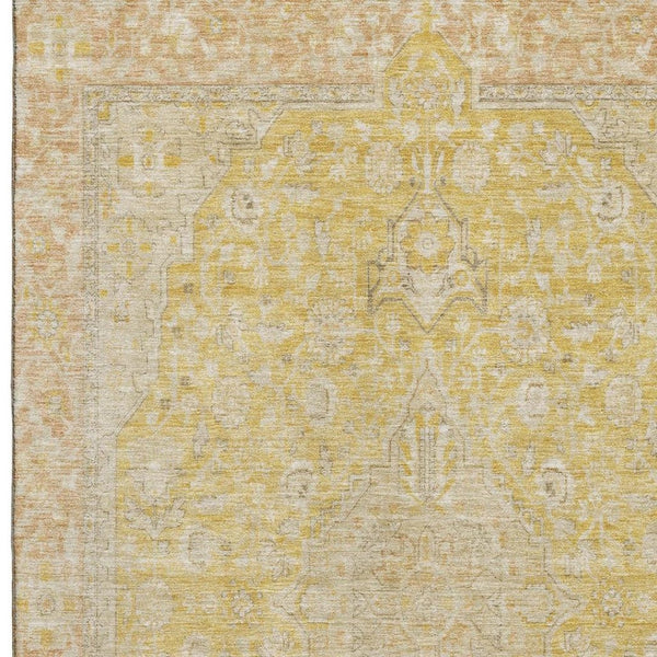 HomeRoots 8' X 10' Wheat Gold & Gray Floral Medallion Washable Area Rug | Durable, UV Protected, Stylish Decor 696138