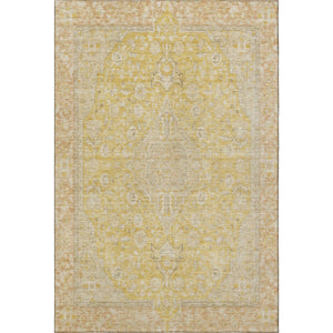 HomeRoots 8' X 10' Wheat Gold & Gray Floral Medallion Washable Area Rug | Durable, UV Protected, Stylish Decor 696138