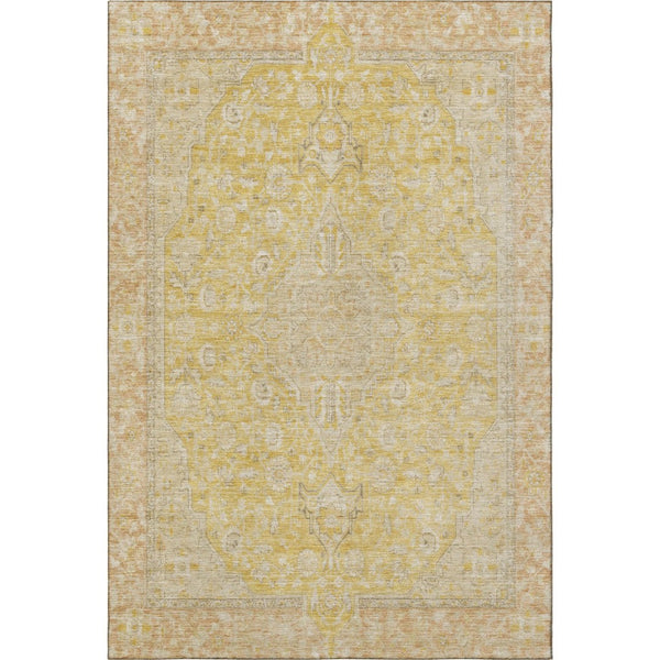 HomeRoots 8' X 10' Wheat Gold & Gray Floral Medallion Washable Area Rug | Durable, UV Protected, Stylish Decor 696138