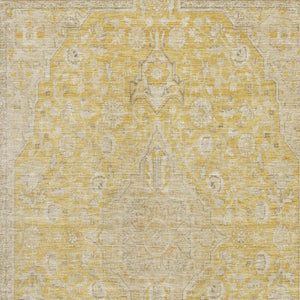 HomeRoots 9' X 12' Floral Medallion Area Rug in Wheat Gold & Gray - Washable, UV-Protected, Non-Slip Design 696139