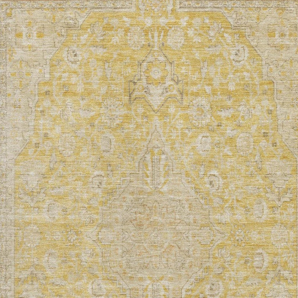 HomeRoots 9' X 12' Floral Medallion Area Rug in Wheat Gold & Gray - Washable, UV-Protected, Non-Slip Design 696139