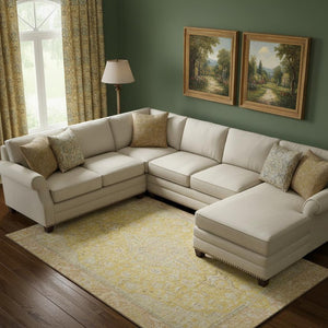 HomeRoots 10' Wheat Gold & Gray Floral Medallion Area Rug - Washable, Stain-Resistant, UV-Protected Design 696140