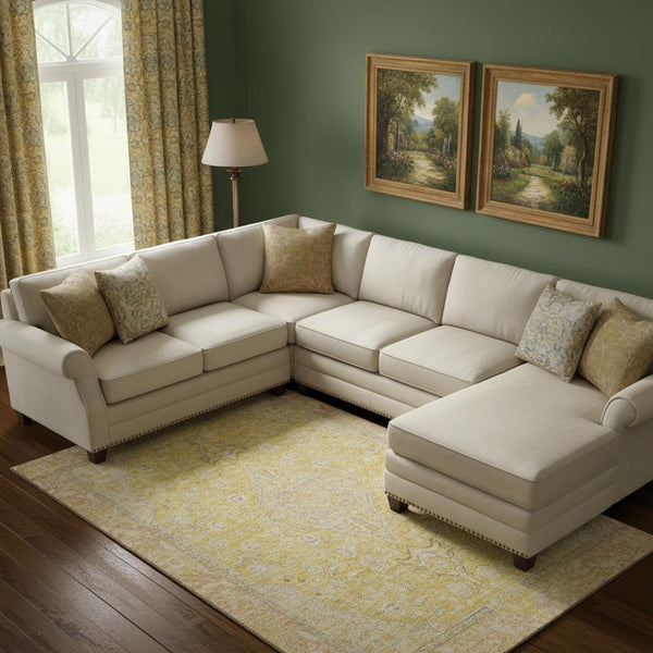HomeRoots 10' Wheat Gold & Gray Floral Medallion Area Rug - Washable, Stain-Resistant, UV-Protected Design 696140