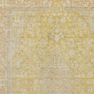 HomeRoots 10' Wheat Gold & Gray Floral Medallion Area Rug - Washable, Stain-Resistant, UV-Protected Design 696140