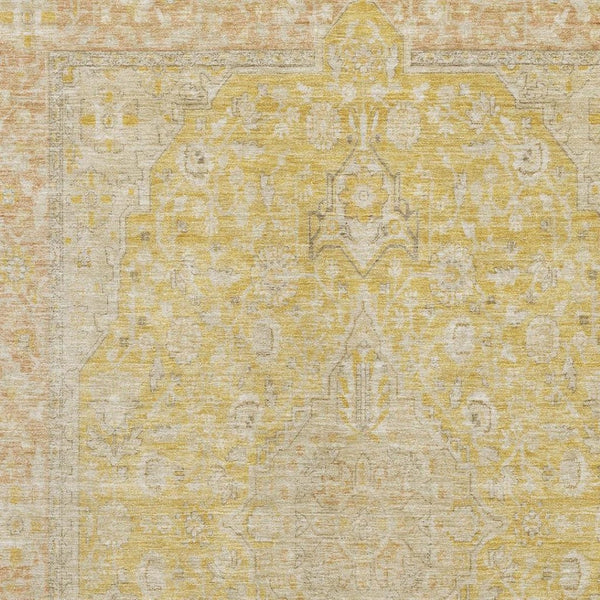 HomeRoots 10' Wheat Gold & Gray Floral Medallion Area Rug - Washable, Stain-Resistant, UV-Protected Design 696140