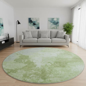 HomeRoots 8' Artichoke Green & Ivory Abstract Round Rug - Durable, Stain-Resistant, UV-Protected for Homes 696143