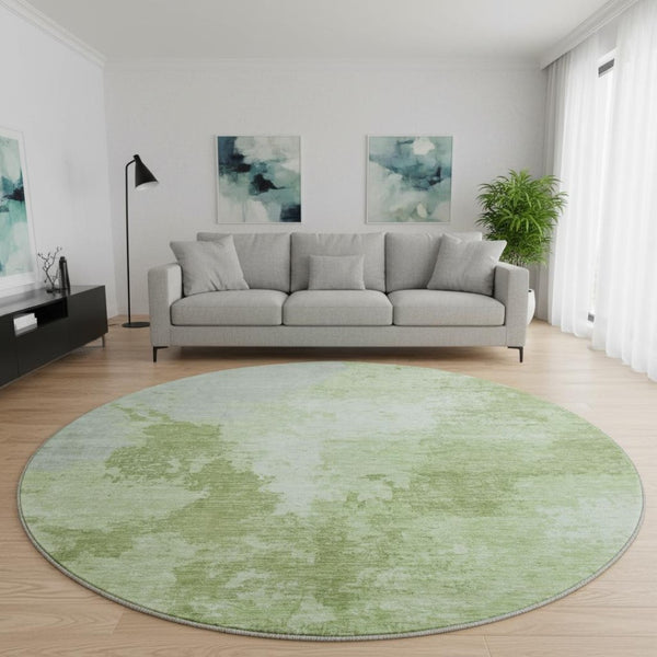 HomeRoots 8' Artichoke Green & Ivory Abstract Round Rug - Durable, Stain-Resistant, UV-Protected for Homes 696143