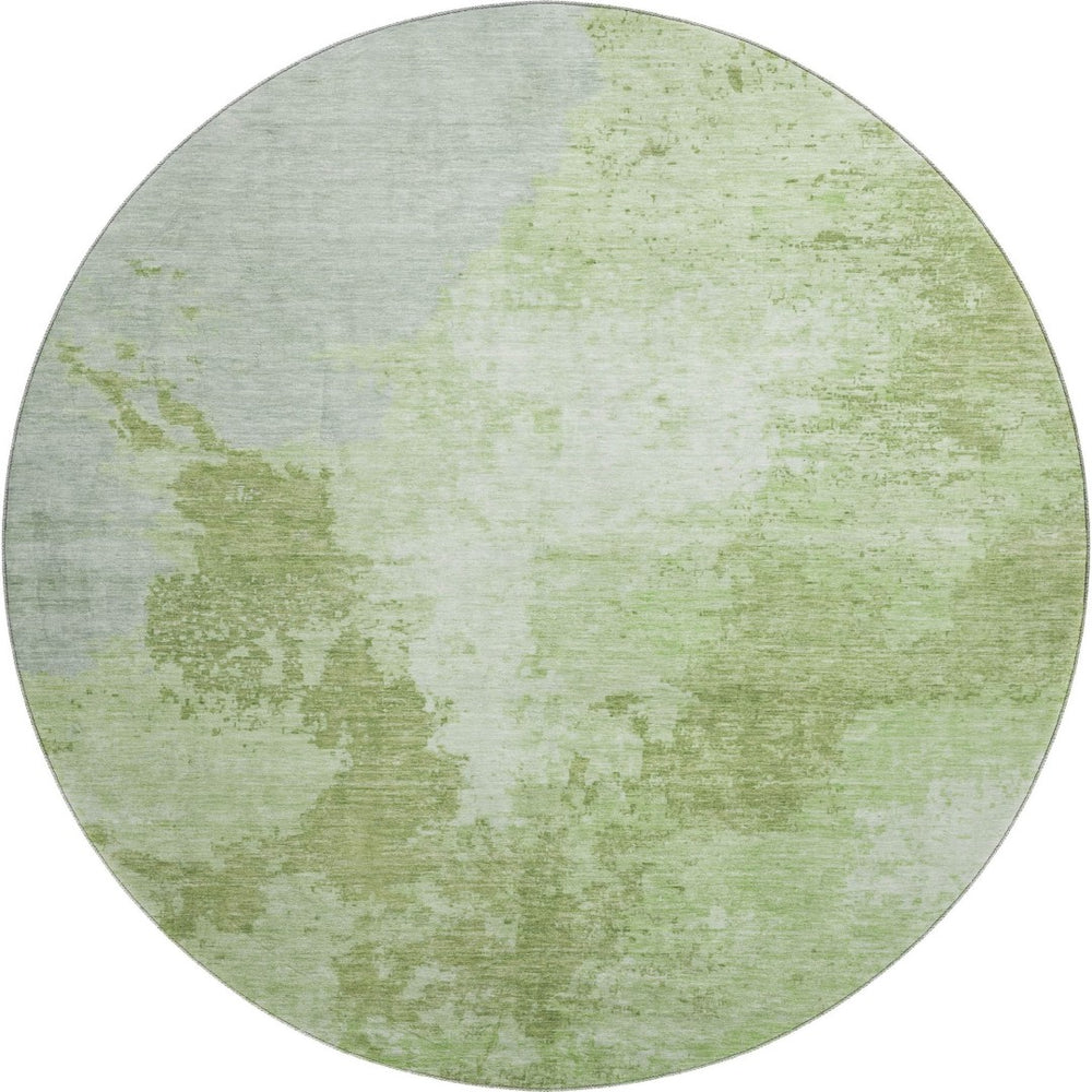 HomeRoots 8' Artichoke Green & Ivory Abstract Round Rug - Durable, Stain-Resistant, UV-Protected for Homes 696143