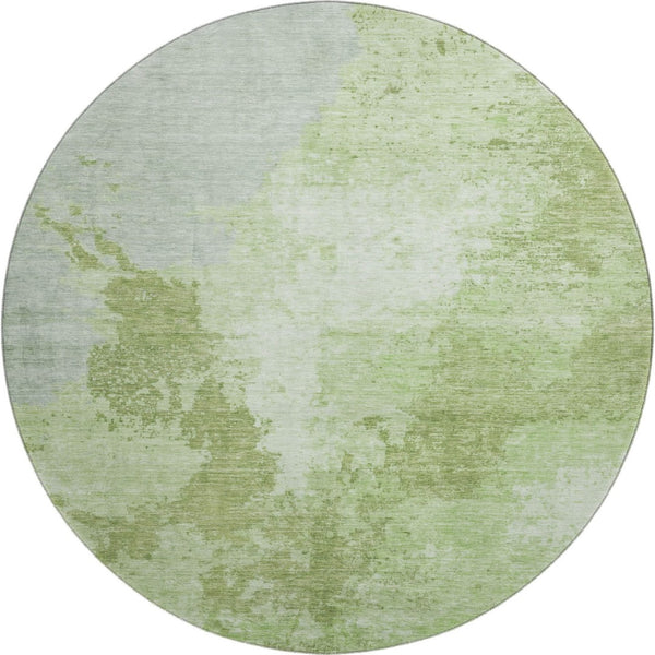 HomeRoots 8' Artichoke Green & Ivory Abstract Round Rug - Durable, Stain-Resistant, UV-Protected for Homes 696143