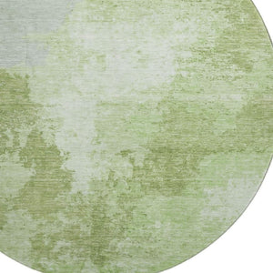 HomeRoots 8' Artichoke Green & Ivory Abstract Round Rug - Durable, Stain-Resistant, UV-Protected for Homes 696143
