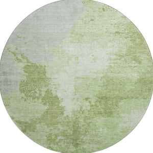 HomeRoots 8' Artichoke Green & Ivory Abstract Round Rug - Durable, Stain-Resistant, UV-Protected for Homes 696143