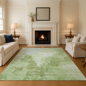 HomeRoots 8' X 10' Artichoke Green & Ivory Abstract Area Rug - Washable, UV Resistant, Perfect for High-Traffic Spaces 696144