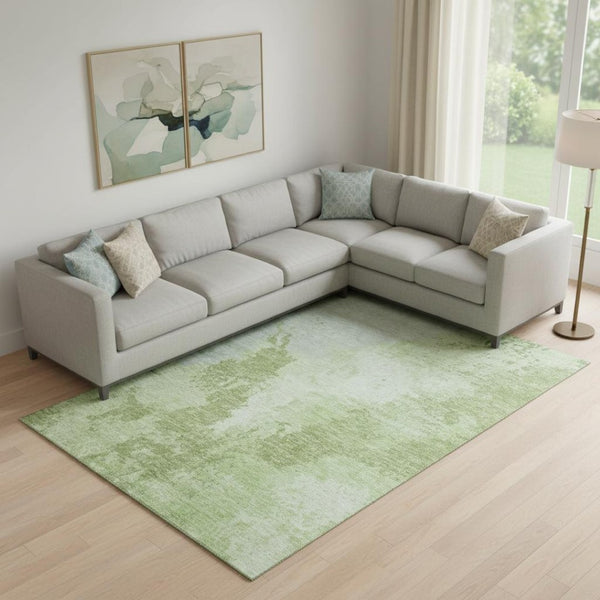 HomeRoots 9' X 12' Artichoke Green Abstract Area Rug – Durable, Washable, UV-Protected, Perfect for Homes! 696145