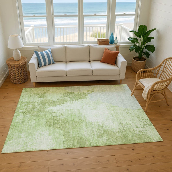 HomeRoots 9' X 12' Artichoke Green Abstract Area Rug – Durable, Washable, UV-Protected, Perfect for Homes! 696145