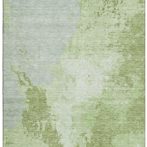 HomeRoots 9' X 12' Artichoke Green Abstract Area Rug – Durable, Washable, UV-Protected, Perfect for Homes! 696145