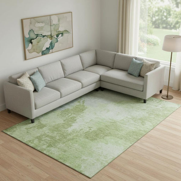 HomeRoots 10' Artichoke Green & Ivory Abstract Washable Area Rug - UV Protected, Stain Resistant & Soft Texture 696146