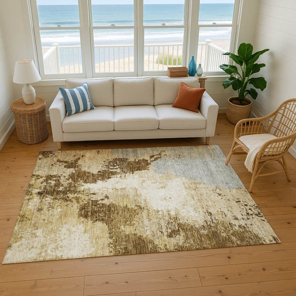 HomeRoots 5' X 8' Modern Abstract Washable Area Rug - Durable, UV-Protected for High-Traffic Homes & Pets 696148