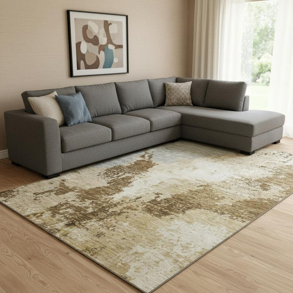 HomeRoots 8' X 10' Stylish Brown Beige Gray Abstract Area Rug - Washable, UV Protected, Durable for Homes 696150