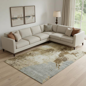HomeRoots 9' X 12' Stylish Washable Area Rug in Brown, Beige & Gray - UV Protected for High-Traffic Spaces 696151