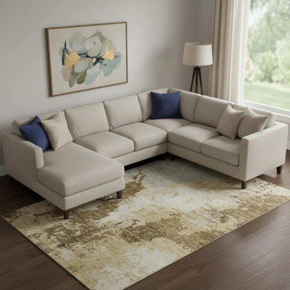 HomeRoots 10' Brown Beige and Gray Abstract Washable Area Rug - UV Protected, Non-Slip, Perfect for High-Traffic Areas 696152