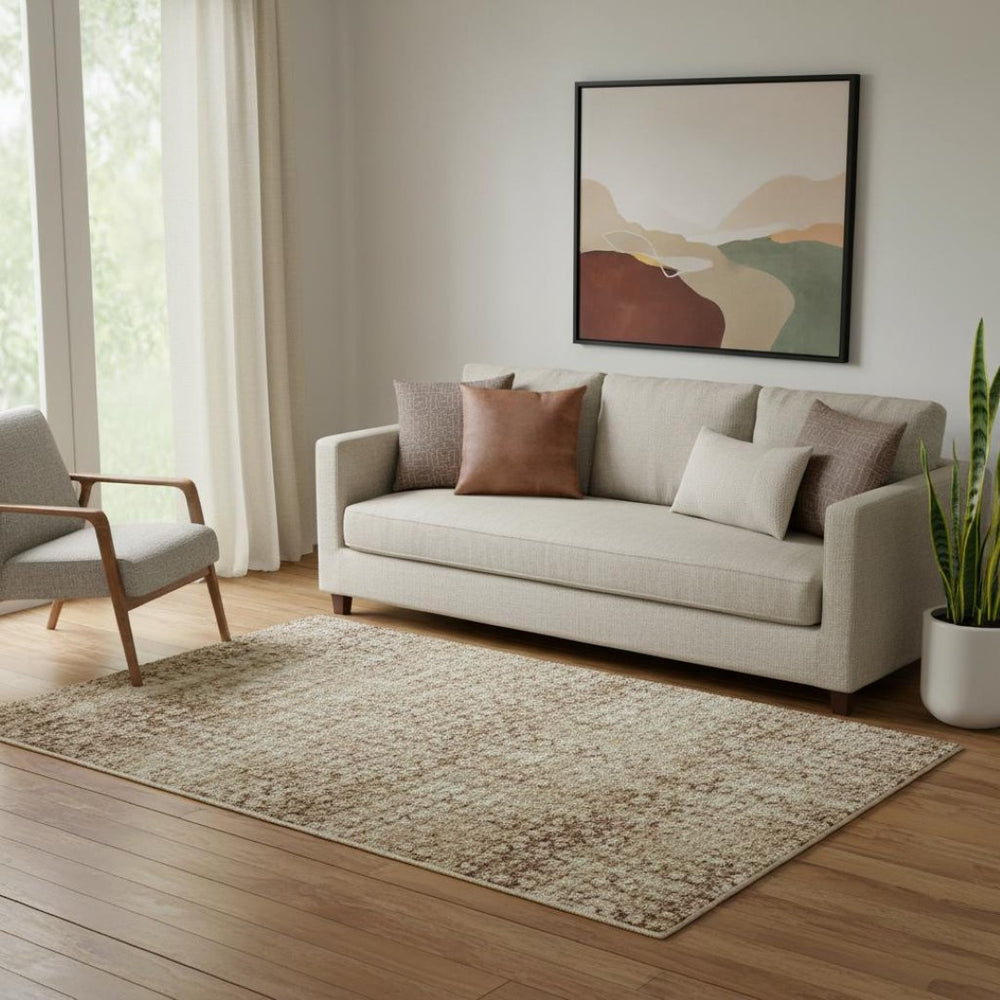 HomeRoots 5' X 8' Stylish Coral Ivory Beige Abstract Area Rug – Durable, Stain Resistant, UV Protected Design 696154