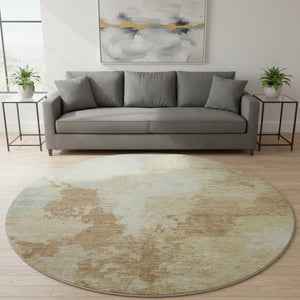 HomeRoots 8' Coral Ivory and Beige Abstract Round Rug – Washable, UV-Protected, and Perfect for High-Traffic Areas! 696155