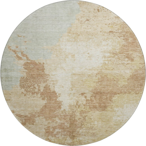 HomeRoots 8' Coral Ivory and Beige Abstract Round Rug – Washable, UV-Protected, and Perfect for High-Traffic Areas! 696155