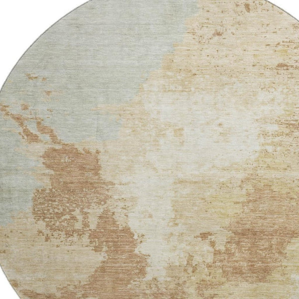 HomeRoots 8' Coral Ivory and Beige Abstract Round Rug – Washable, UV-Protected, and Perfect for High-Traffic Areas! 696155