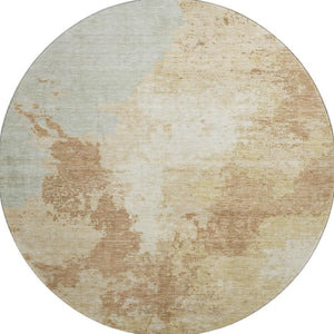 HomeRoots 8' Coral Ivory and Beige Abstract Round Rug – Washable, UV-Protected, and Perfect for High-Traffic Areas! 696155