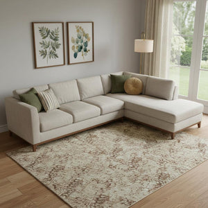 HomeRoots 9' X 12' Coral Ivory Beige Abstract Area Rug - Washable, UV Protected, Durable for High-Traffic Spaces 696157