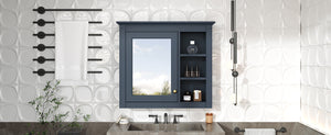 English Elm 30'' Modern Medicine Cabinet Wall Mirror with Hidden Storage and Adjustable Open Shelves for Bath Blue WF318452AAC