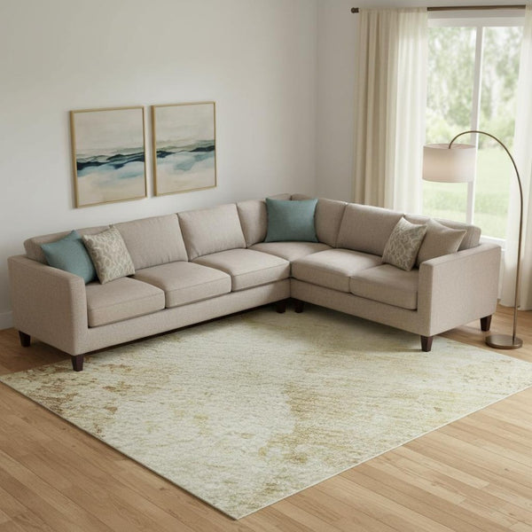HomeRoots 10' X 14' Coral Ivory Beige Abstract Area Rug – Washable, UV Protected, Durable, Modern Design 696158