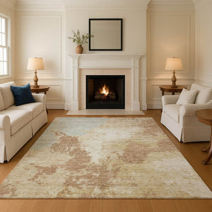 HomeRoots 10' X 14' Coral Ivory Beige Abstract Area Rug – Washable, UV Protected, Durable, Modern Design 696158