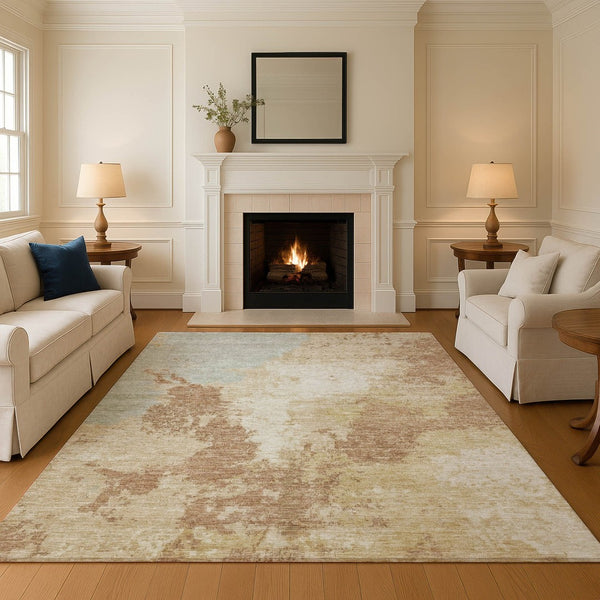 HomeRoots 10' X 14' Coral Ivory Beige Abstract Area Rug – Washable, UV Protected, Durable, Modern Design 696158