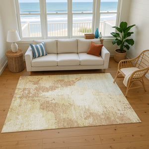 HomeRoots 10' X 14' Coral Ivory Beige Abstract Area Rug – Washable, UV Protected, Durable, Modern Design 696158