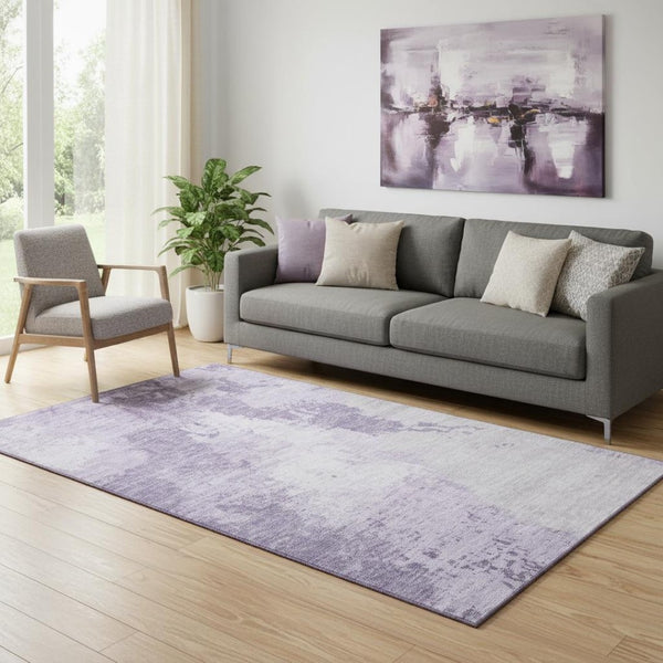 HomeRoots 5' X 8' Abstract Area Rug in Plum & Lavender - Washable, UV-Protected, Stylish for Kids & Pets! 696160