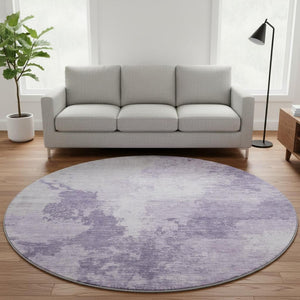 HomeRoots 8' Plum and Lavender Abstract Round Rug - Washable, UV Protected, Perfect for High-Traffic Areas 696161