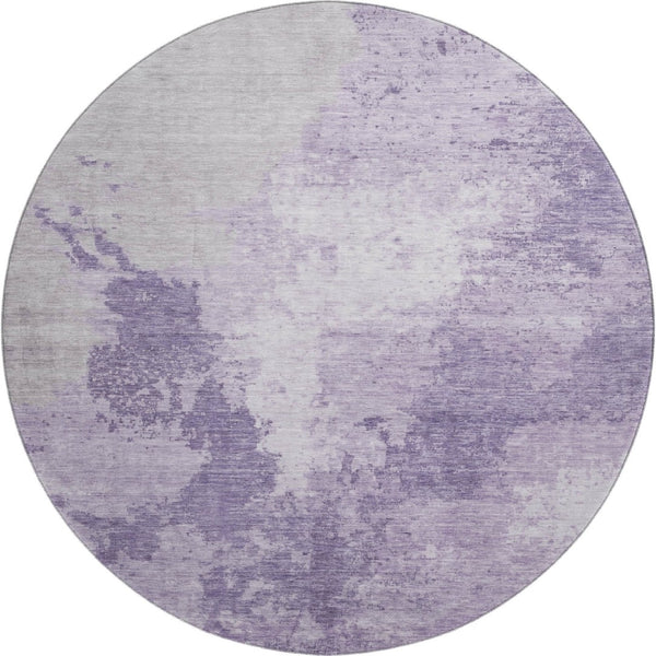 HomeRoots 8' Plum and Lavender Abstract Round Rug - Washable, UV Protected, Perfect for High-Traffic Areas 696161