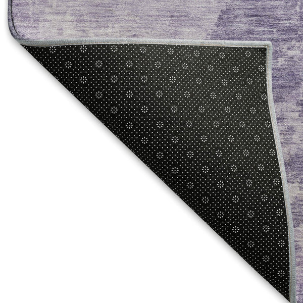 HomeRoots 8' Plum and Lavender Abstract Round Rug - Washable, UV Protected, Perfect for High-Traffic Areas 696161