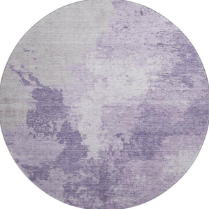 HomeRoots 8' Plum and Lavender Abstract Round Rug - Washable, UV Protected, Perfect for High-Traffic Areas 696161