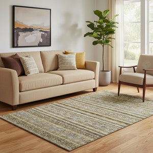 HomeRoots 5' X 8' Striped Washable Area Rug in Brown, Beige & Gray - Durable, UV Protected for Stylish Spaces 696166